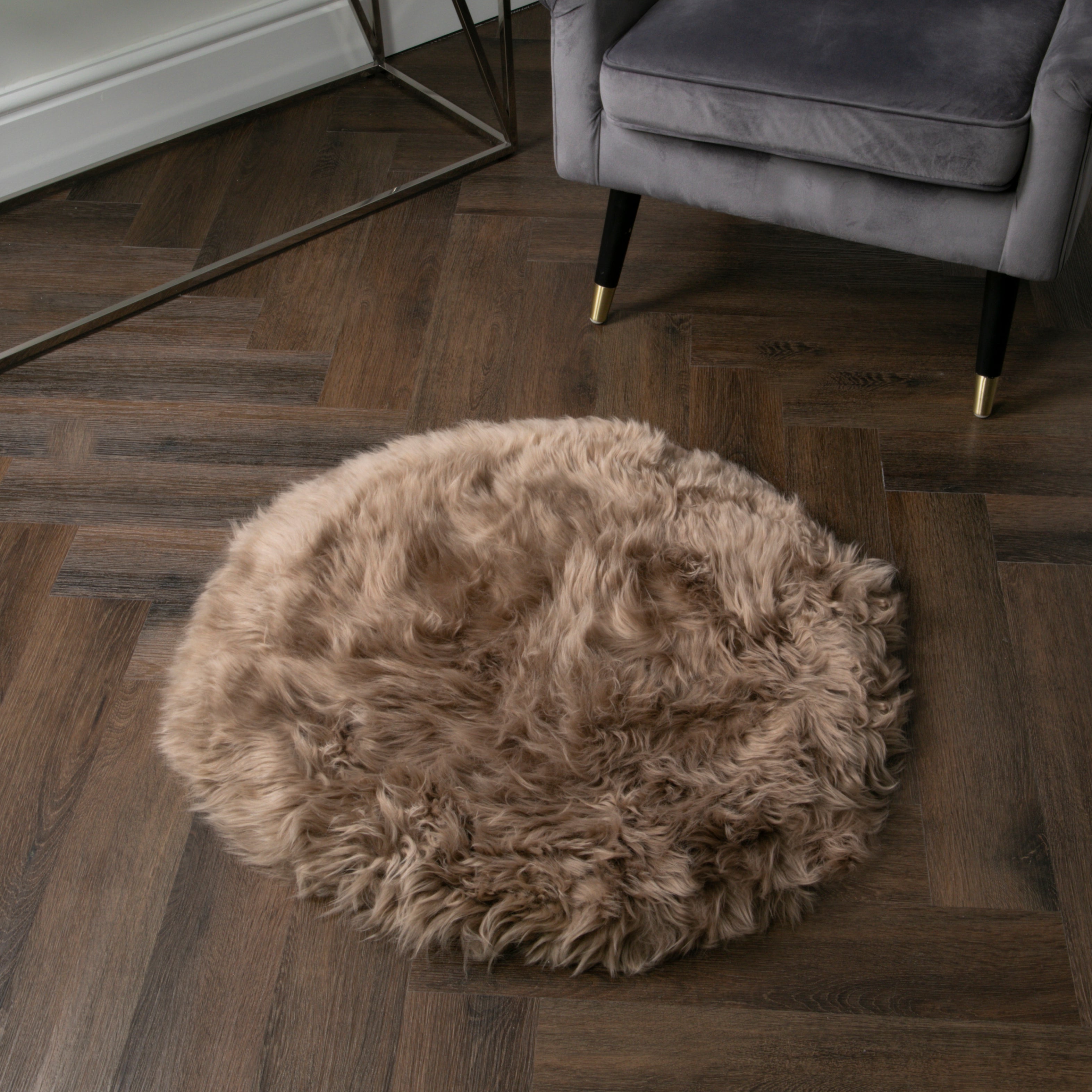 Light Brown Round Sheepskin Rug - 70cm